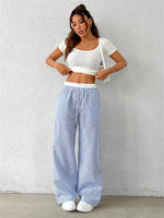 Women's Casual Striped Woven Wide Leg Pants Fall Winter 2024 Casual Stylish Full Length Trousers Y2K Clothes Streetwear