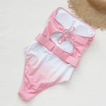 Vintage Pink Tie Dye Gradient Swimwear Women 2026 Bandeau Starfish Ornament Belt Tummy Control One Piece Swimsuit Monokini