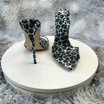 Women's Slippers Summer High Heels Pointed Head Shallow MouthGrey leopard print patent leather Print Sandals Fashion Fine Heels