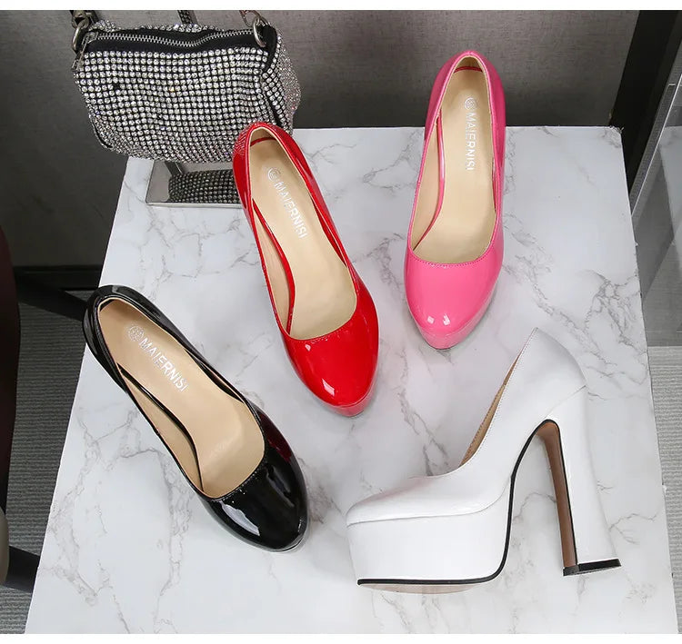 2022 New Model Catwalk Show 14CM High Heels Women's Banquet Party Round Toe Wear Single Shoes Large Size Women's Shoes 35-46