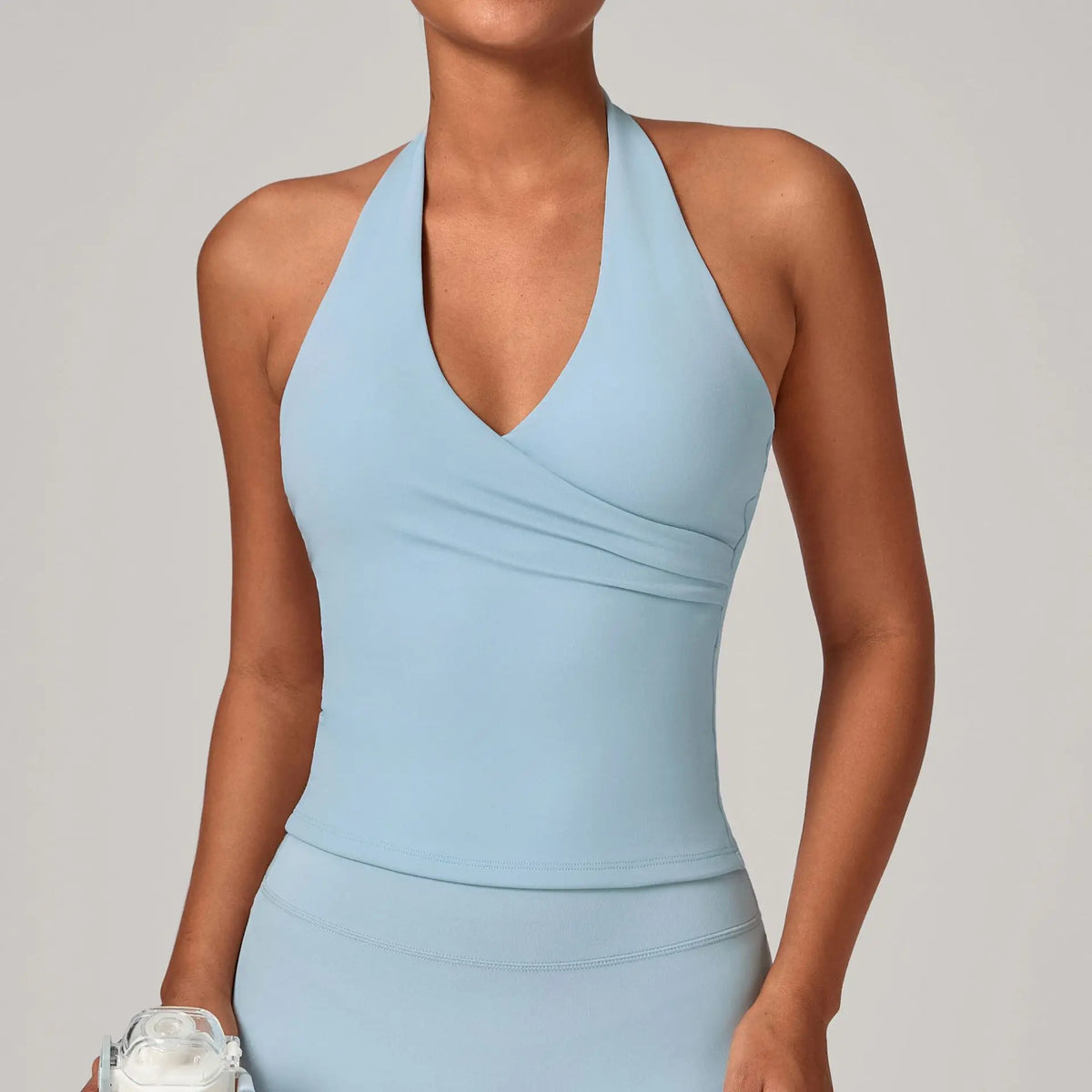 STOUREG Women's V-neck Halter Yoga Top with Cross-over Gathered Straps and Built-in Bra, Made of Ultra-soft Butter Fabric