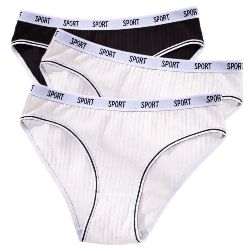 3Pcs/Set Women Low Waist Briefs Letter Waistband Casual Sport Style Panties Rib Knit Cotton Stretch Underwear Ladies Underpants
