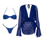 Bnadeau 3Pcs Sexy Bikini With Cover Up Women Swimsuit Swimwear Female Solid Swim Suit Brazilian Biquini Beachwear Bathingsuit