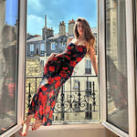 Flowers Print Spaghetti Strap Dresses Women Temperament Package Hip Bodycon Long Dress Fashion Sexy Backless Lady Slim Vestidos