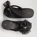Black Mesh Bowknot Wedges Slippers Women Plus Size 36-43 Outdoor Platform Flip Flops Woman Summer Lightweight Clip Toe Sandals