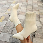 Women Socks Boots Stretch Fabric Women Ankle Boots Pointed Toe High Heels Slip-On Sexy Sock Heeled Chelsea Boots 2026