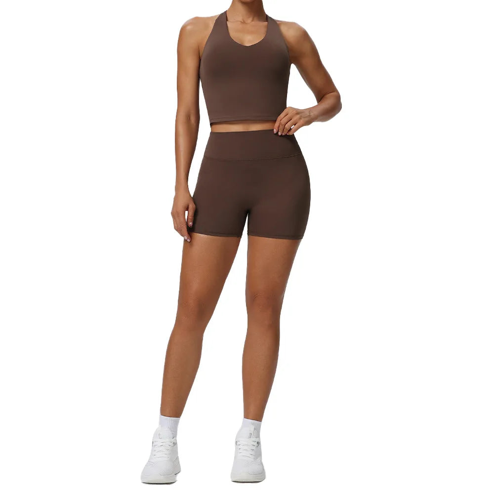 Women 2 Piece Yoga Set Cloud Feel Quick Dry Sports Vest Butt Lifting Shorts Stretch Tight Fitness Workout Running Sports Suit