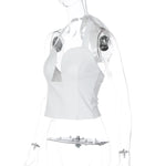 FDYOUI Sexy Hollow Out Corset Tops for Women Halter Backless Bandage Skinny Camisoles Lady White Black Cropped T-shirt Clubwear