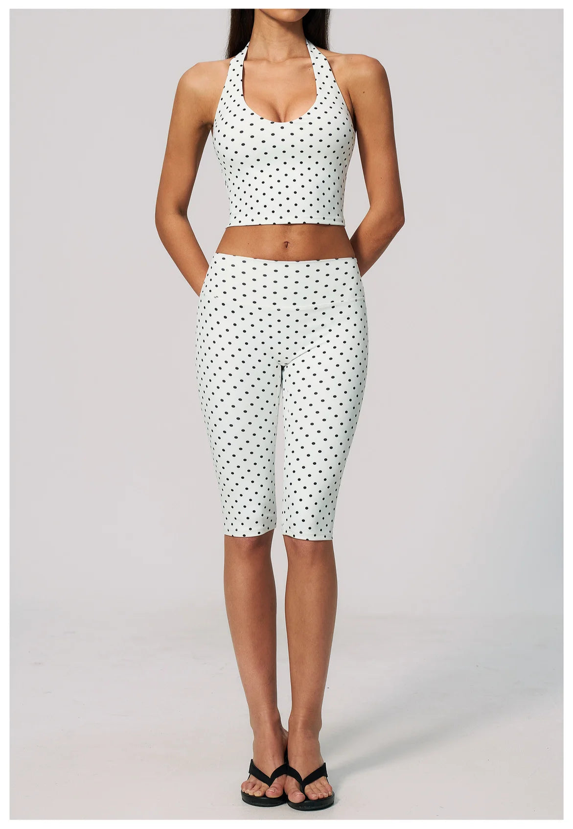 Yoga Capri Pants Set 2pcs Sport Set Women Polka Dot Athletic Wear Gym Push Up Yoga Pants Gym Suit Fitness Bra Workout Set Outfit