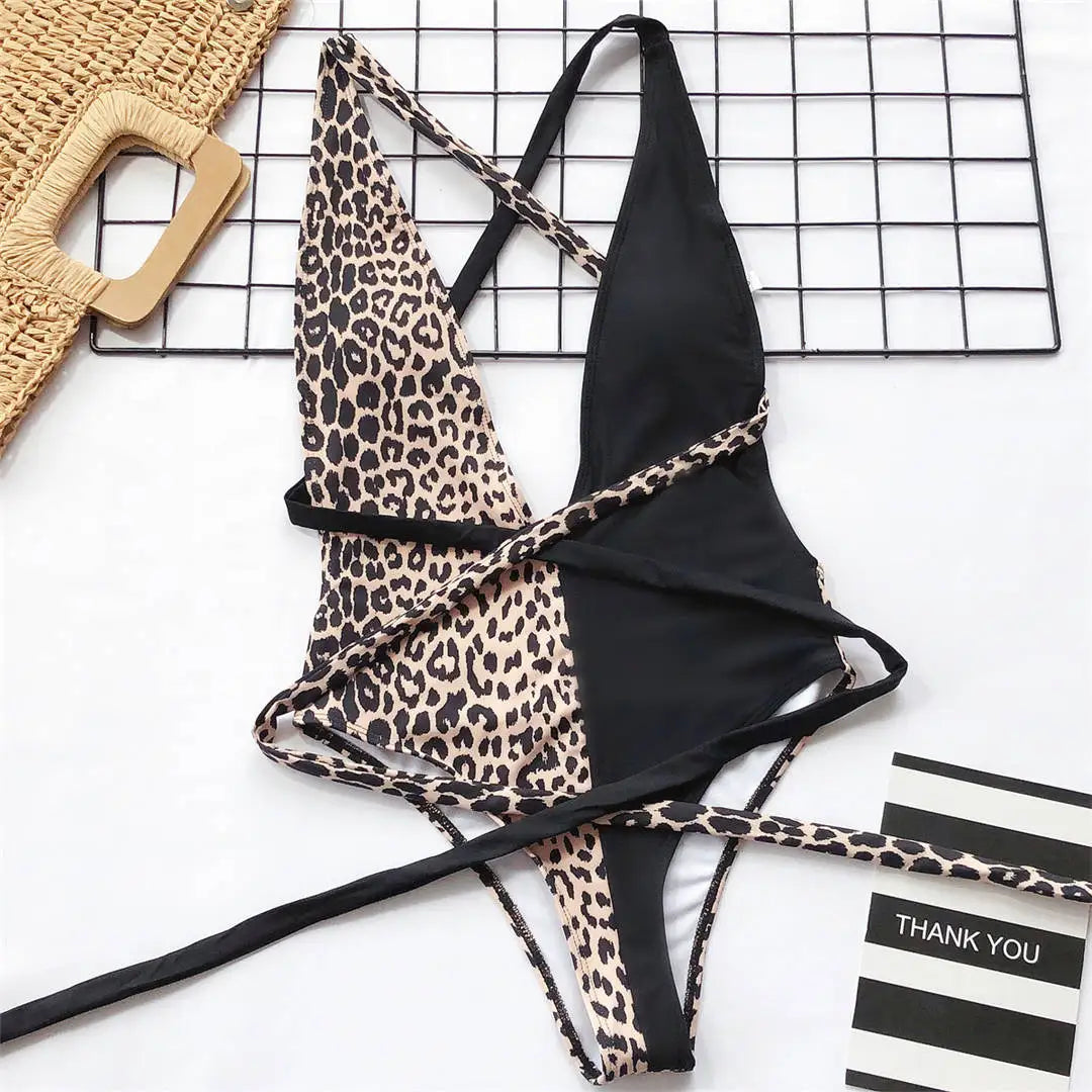 Long Strap Wrap Around Swim Suit For Women Swimwear One Piece Swimsuit Female Bather Snake Print Bathing Suit Beach V852