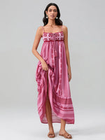 Women Summer Sleeveless Flowy Dress Geometric Print Knit Corset Ruffle A-line Long Dress Casual Party Bohemian Streetwear