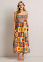 Women Floral Geometric Neck Long Party Dress Fashion Sleeveless Spaghetti Strap Dress Fashion Vacation Cocktail Flowy Sun Dress