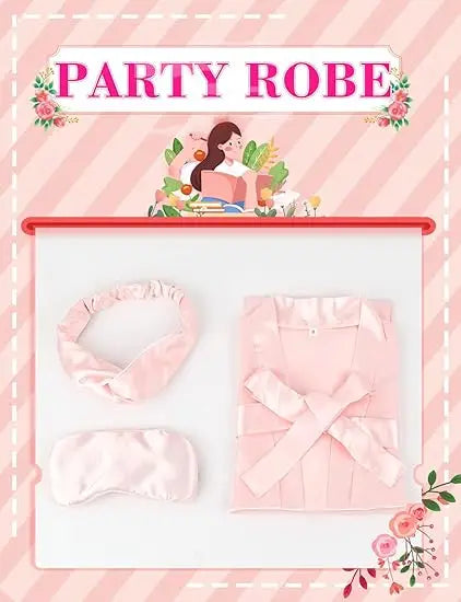 6 Pack Girl Birthday Squad Spa Party Robes with Eye Masks Headband for Slumber Wedding Bridal Flower girl