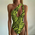 2023 Women One Piece Swimsuit Zebra One Shoulder Female Swimwear Sexy Monokini Hollow Out Beachwear Push Up Bodysuit