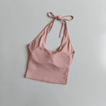 Women's Halter Neck Sports Bra Vest Slimming Tube Top for Yoga Gym Running Beautiful Back Sling Design One Cup Gathered Summer F