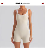Sexy Sleeveless Backless Scrunch Yoga Jumpsuit Women Color-block U Neck Slim Sports One Piece Suits Tight Fitness Gym Overalls