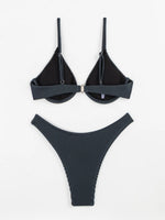 Solid Color Pit Strip Bikini Set for Women Sexy Underwire Push Up 2-piece Swimsuit High Waist Suspender BacklessBathing Suit