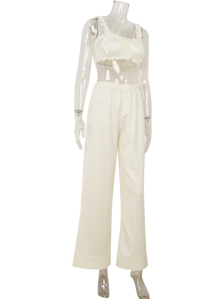 Ahagaga Fashion Women's Sets Suits Camisole Deep V-Neck Sleeveless 2Pcs ( Short Tops+Long Pants) Sleepwear Female Tracksuits