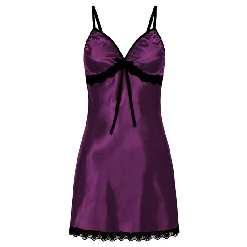 Lace Silk Satin Sleepwear Women Sexy Lingerie Night Dress Sleeveless Straps Mini Dress with Panties Nighties Nightgown