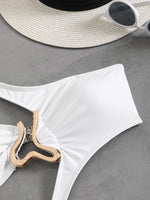Sexy Black Hollow Out Bikini 2025 Women One Shoulder Metal DesignerBackless Thong One Piece Swimsuit Summer Bathing Suits