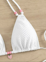 Sexy Pink Bikini 2024 Swimsuit Women White Pearl Strap Push Up Micro Swimwear Brazilian Bathing Suit Tie Side Thong Bikinis Sets