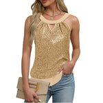 Women's Sequin Glitter Tank Tops Sleeveless Crew Neck Slim Fit Camisole For Holiday Backless Bow Tie Streetwear Party Club Vest
