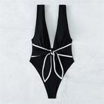 Sexy Knotted Deep V Backless Monokini One Piece Swimsuit Women Swimwear Female Padded High Cut Bather Bathing Suit Swim V3487