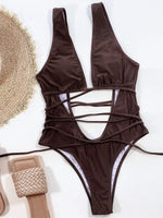 Deep V Neck Wrap Around High Cut Women Swimwear One Piece Swimsuit Female Monikini Tummy Cut Out Bathing Suit Swim Beach Wear