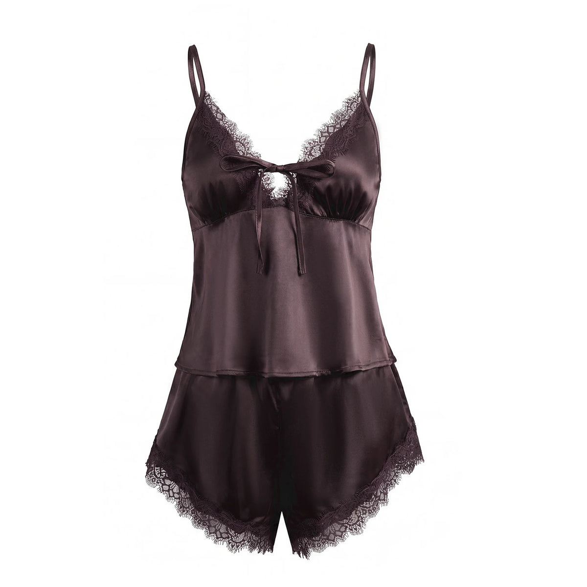 2026 Summer Women Pajama Sets Lace Trim Satin Babydoll Camisole Tops and Shorts Sets Lounge Sleepwear