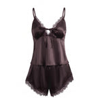 2026 Summer Women Pajama Sets Lace Trim Satin Babydoll Camisole Tops and Shorts Sets Lounge Sleepwear