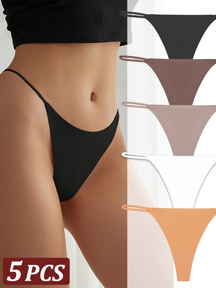 5Pcs Seamless Thong Women Thin Strap Invisible Low Waist High Stretch Flexibility Panties Sexy Underwear Ladies Briefs T-back