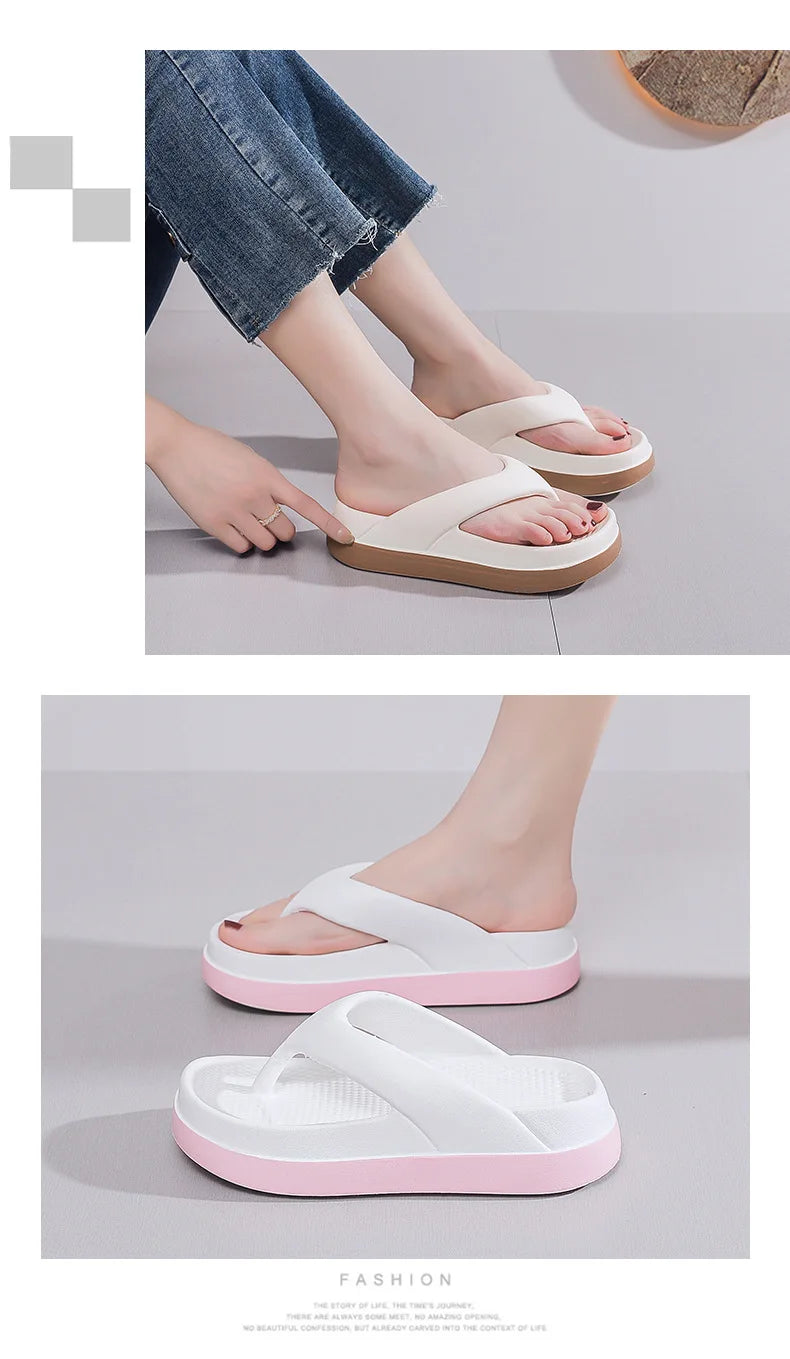 Woman Beach Flip Flops Fashion Summer Shoes 2025 Trend Girls Platform Sandals Soft EVA Non-slip Female Indoor Outdoor Slippers