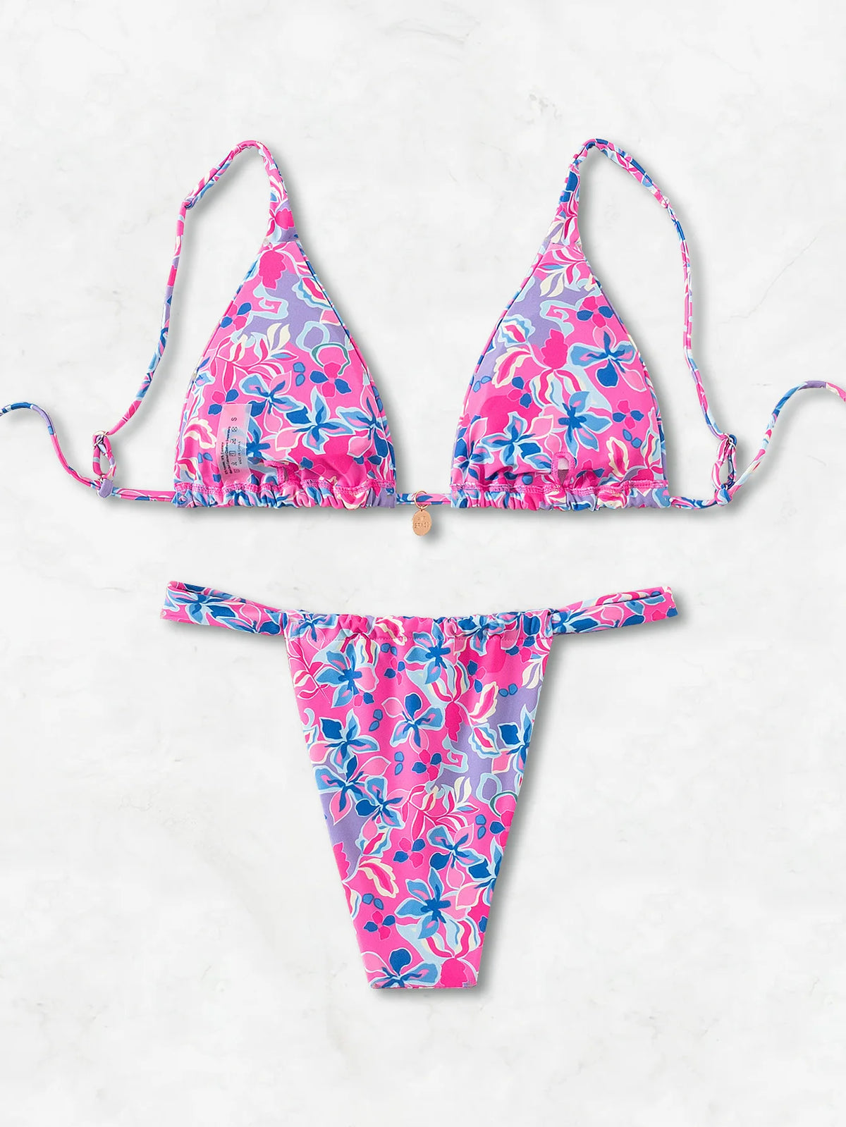 Blue Floral Print 2 Piece Micro Bikini Set for Women 2025 New Push Up Bra Thong Swimsuit Beach Bathing Suit Holiday Swimwear