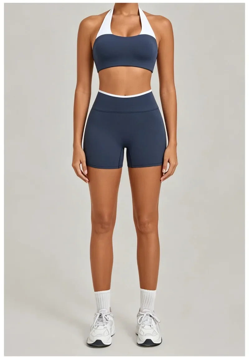 Women's Seamless Yoga Sets Sports Gym Fitness High-Waist Hip Lifting Shorts Suits Training Running Workout Beautiful Back Sets
