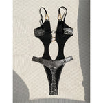 S - XL Snake Skin Deep V Neck Cut Out One Piece Swimsuit Women Swimwear Female Backless Monokini Bather Bathing Suit Swim V7985