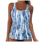 Women Summer Swimwear Loose Fit Scoop Neck Sleeveless Tankini Top Bohemian Tie Dye Print Bathing Suit Padded Swimsuit Top Xxl