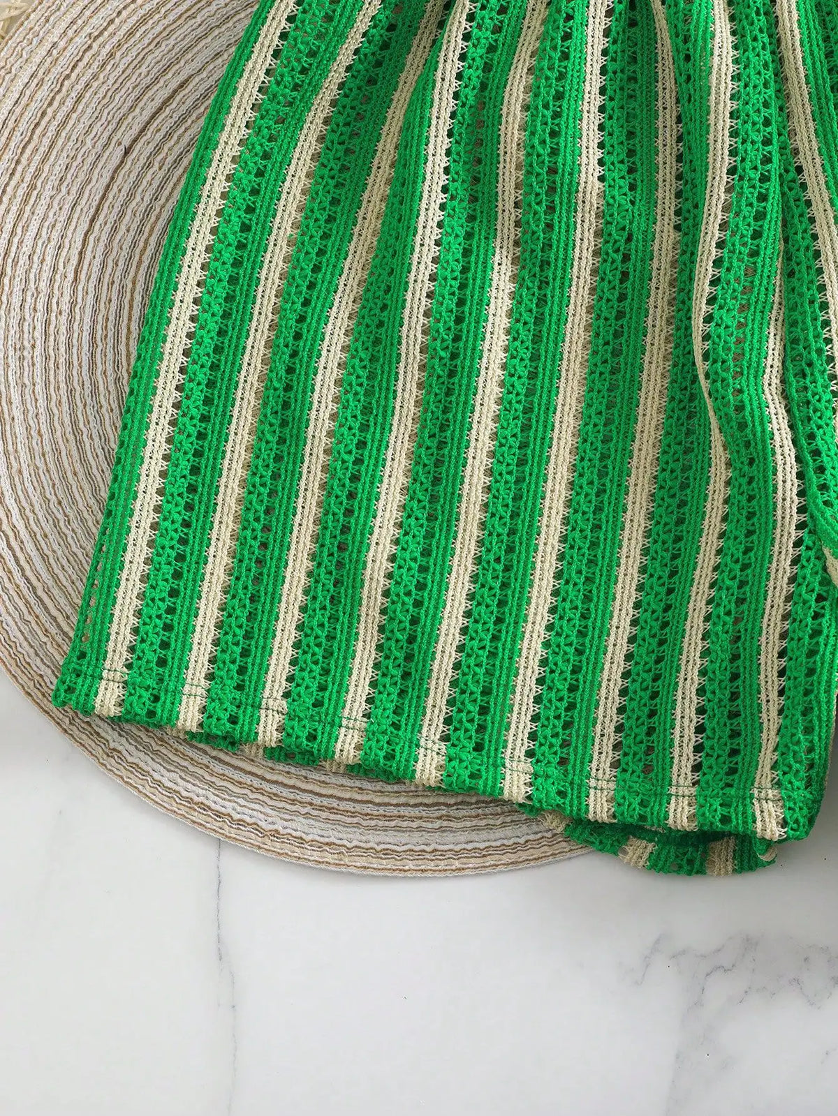 New Retro 3 Pieces Knitted Mesh String Bikini Set Swimsuit Women Blue Striped Swimwear with Shorts Beach Wear Boho Bathing Suit