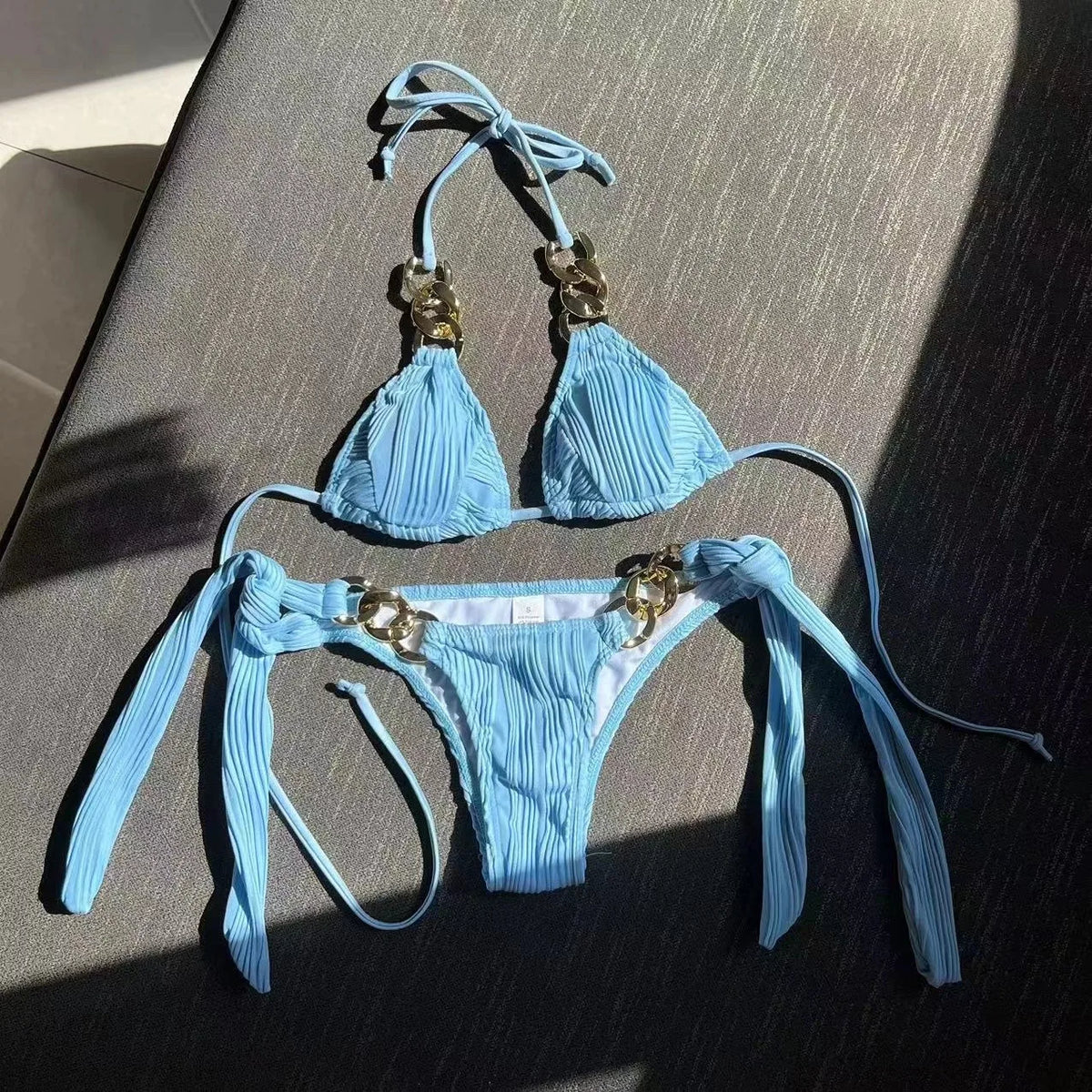 Sexy Metal Chain Thong Bikini 2025 Women White Black Cut Out Push Up Micro Swimsuit Beach Bathing Suit Tie Side Thong Swimwear