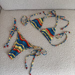 2025 Halter Bikinis Women Swimsuit New Sexy Swimwear Stripe Print Brazilian Bikini Set Micro Biquini Female Cute Beachwear