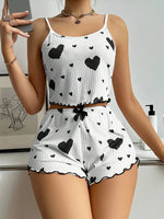 Women's Heart Print Pajama Set 2PCS Soft Ribbed Tank Top and Shorts Lightweight Sleepwear Loungewear S M L