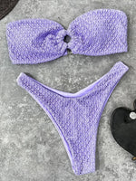 Wrinkled Fishnet Strapless Bandeau Bikini Women Swimsuit Female Swimwear Two-pieces Bikini set High Cut Bather Bathing Suit Swim