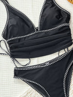 DEKA Black Tankini Set 2026 Swimwear Women V Neck Tank Top Drawstring Side High Waist Shorts Two Piece Swimsuit
