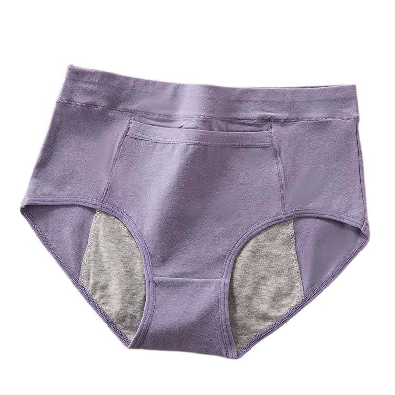 Women's High Waist Cotton Menstrual Panties Breathable Leak-Proof Culottes Safety Hygiene Briefs for Menstrual Comfort