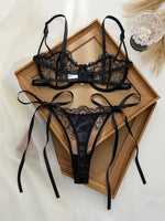 Lady's black strapless lace lingerie set - half cup shaping bra plus thong set - sexy see-through netting lingerie set ZA825201