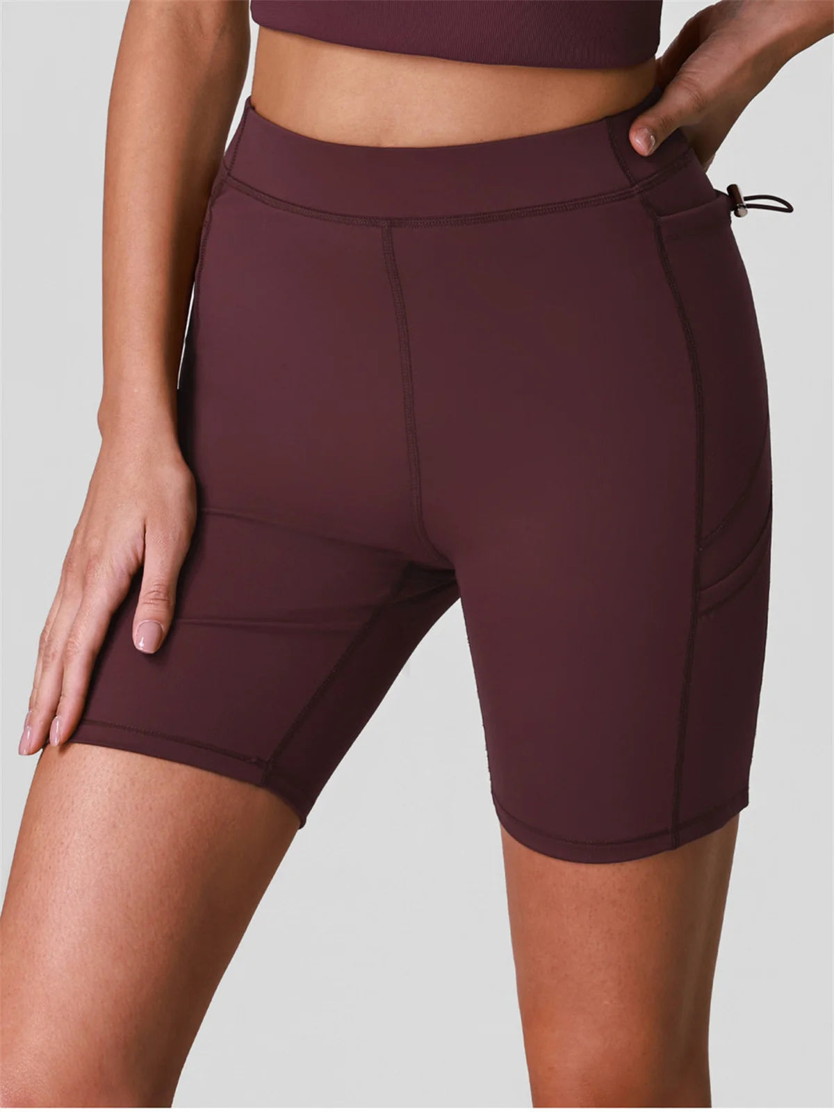 Naked High Waisted Yoga Shorts Women Quick Drying Side Pocket Cycling Pants Outdoor Abdominal and Hip Lifting Sports Shorts