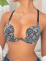 New U-Shaped Push-Up Bra for Women, Sexy Deep V Anti-Sagging Bra, Seamless and Traceless, Cross-Border European and American Style, Sexy Thin Leopard Print Bra