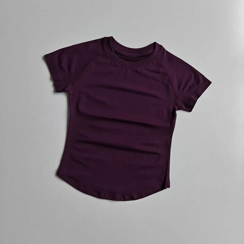 Women's Quick-Drying Short-Sleeved Yoga Sports T-Shirt Summer Outdoor Fitness Running Gym Training Wear Comfortable Breathable G