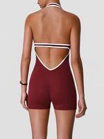 Color Blocking Yoga Jumpsuit Women Sleeveless Hollow Out Backless Slim Sports One Piece Short Suit Gym Running Fitness Rompers