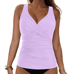Women's Removable Padded Tankini Top V Neck Waist Defining Ruffled Separate Swimsuit Top Ruched Support Bathing Suit Swim Top