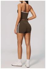 Naked Color Contrast Yoga Sets Women Hanging Neck Sports Vest Gym Clothes Breathable High Waist Shorts Fitness Suits Tracksuit
